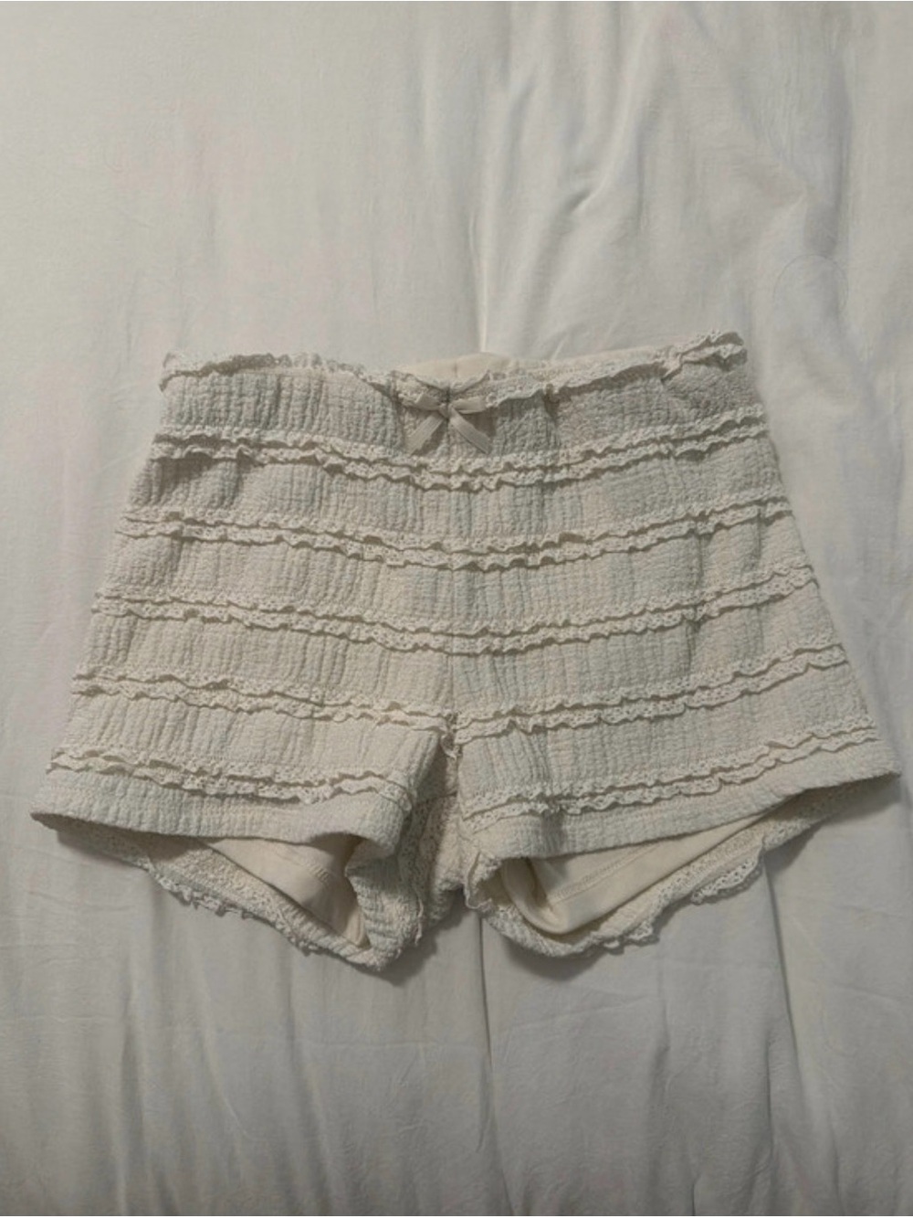 wild fable Cream Ruffle Lace-Trim Shorts